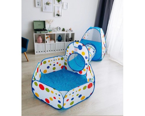 Детская игровая палатка домик с бассейном и тоннелем (280 см общая длины), арт. MG-13 (голубой)