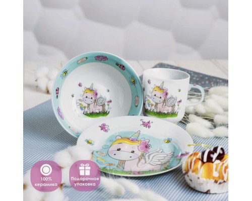 Набор детской посуды "Единорожка" (3 предметов), керамика, арт. 3850492
