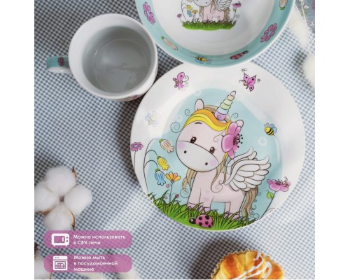 Набор детской посуды "Единорожка" (3 предметов), керамика, арт. 3850492