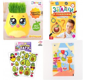 5 вариант 7-8 лет Подарок на день рождения Набор по выращиванию травки + Книга загадок с подвохом + Тату + пакет