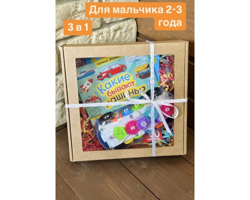 + Подарок на день рождения мальчику 2-3 лет (Музыкальная машинка +  книжка с окошками + Книжка с наклейками-кружочками)