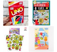 1 вариант 9-10 лет Подарок на день рождения Настольная игра "UNO" + Книга со скрет-слоем + Тату + пакет