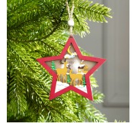 Ёлочная игрушка «Красная звезда с оленями», от батареек, свечение тёплое белое