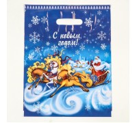 Новый год. Пакет "Зимняя дорога", полиэтиленовый с вырубной ручкой, 30х40 см.
