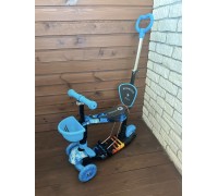 Самокат детский 5 в 1 Scooter с подножкой и родительской ручкой, беговел  (огонь-вода)
