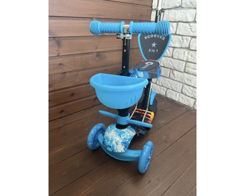 Самокат детский 5 в 1 Scooter с подножкой и родительской ручкой, беговел  (огонь-вода)