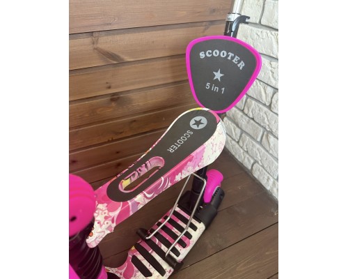 Самокат детский 5 в 1 Scooter с подножкой и родительской ручкой, беговел (розовый/конфеты)