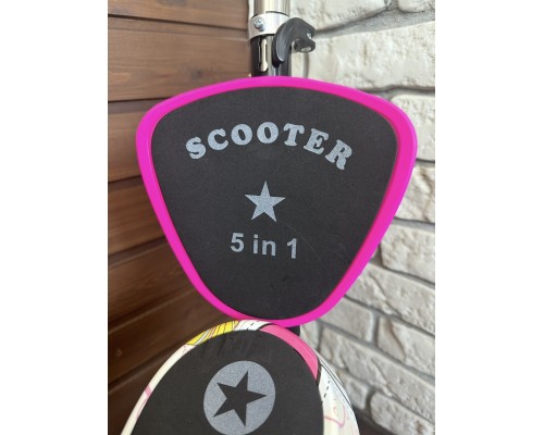 Самокат детский 5 в 1 Scooter с подножкой и родительской ручкой, беговел (розовый/конфеты)