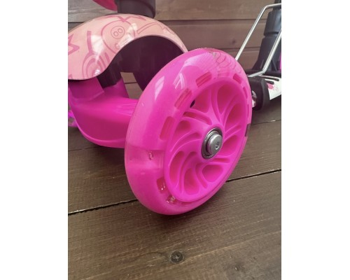 Самокат детский 5 в 1 Scooter с подножкой и родительской ручкой, беговел (розовый/конфеты)