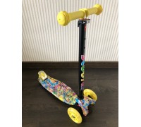 Детский самокат Scooter Maxi с принтом и светящимися колесами 036Z (желтый принт)