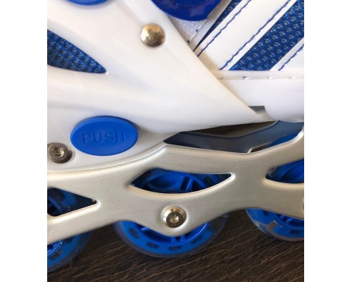 Роликовые коньки с раздвижным механизмом со шлемом и защитой на руки и ноги (размер 31-34 или 35-38), арт. 203-S (синий)