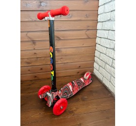 Детский самокат Scooter Maxi с принтом и светящимися колесами 036Z (черный/красный принт красные колеса)