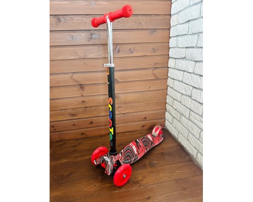 Детский самокат Scooter Maxi с принтом и светящимися колесами 036Z (черный/красный принт красные колеса)