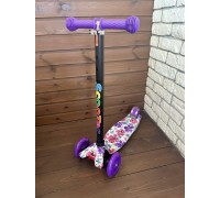 Самокат детский трехколесный Scooter Maxi Макси со светящимися колесами 036z (фиолетовый/цветы)