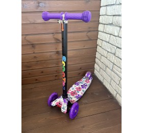 Самокат детский трехколесный Scooter Maxi Макси со светящимися колесами 036z (фиолетовый/цветы)