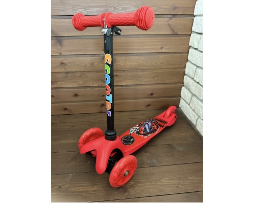 Детский самокат Scooter Mini (1,5-4 года) со светящимися колесами (красный/гонки), арт. 038z