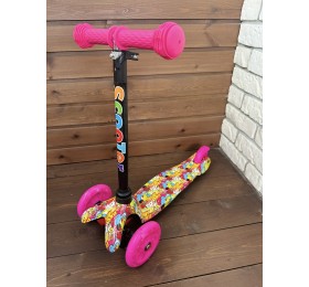 Детский самокат Scooter Mini (1,5-4 года) со светящимися колесами (розовый / рисунок), арт. 038z
