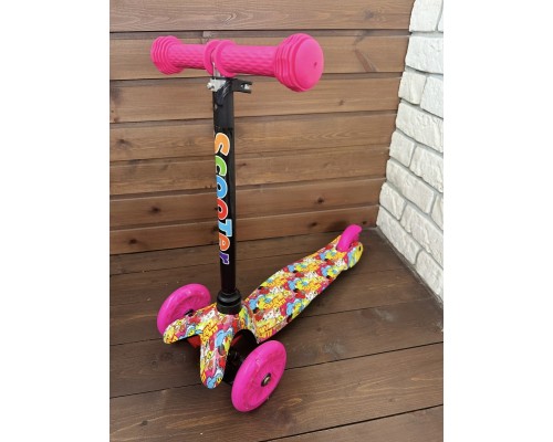 Детский самокат Scooter Mini (1,5-4 года) со светящимися колесами (розовый / рисунок), арт. 038z