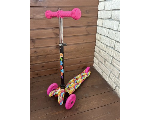 Детский самокат Scooter Mini (1,5-4 года) со светящимися колесами (розовый / рисунок), арт. 038z