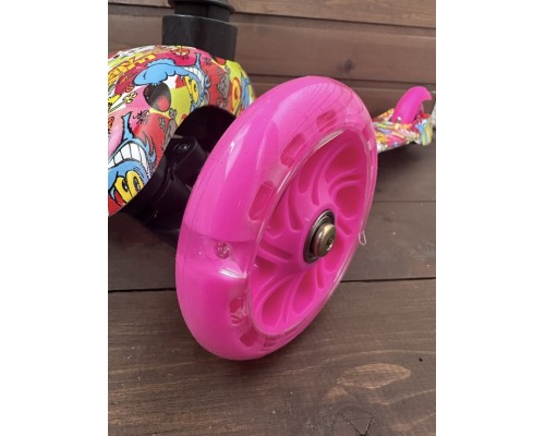Детский самокат Scooter Mini (1,5-4 года) со светящимися колесами (розовый / рисунок), арт. 038z