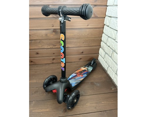 Детский самокат Scooter Mini (1,5-4 года) со светящимися колесами (черный человек-паук), арт. 038z