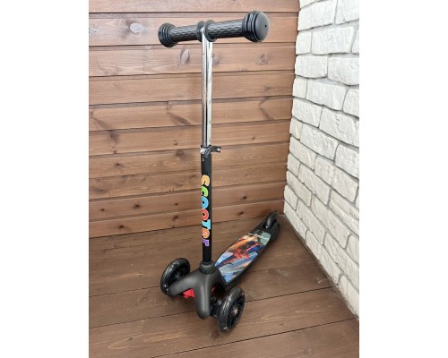 Детский самокат Scooter Mini (1,5-4 года) со светящимися колесами (черный человек-паук), арт. 038z