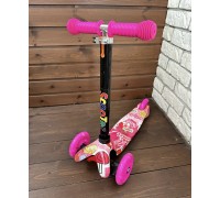 Детский самокат Scooter Mini (1,5-4 года) со светящимися колесами (розовый/принт), арт. 4105Р +