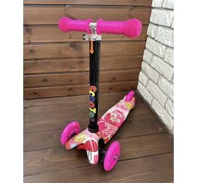 Детский самокат Scooter Mini (1,5-4 года) со светящимися колесами (розовый/принт), арт. 4105Р +