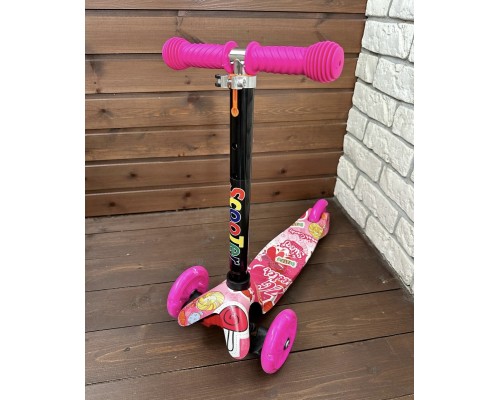 Детский самокат Scooter Mini (1,5-4 года) со светящимися колесами (розовый/принт), арт. 4105Р +