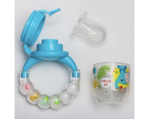 Ниблер для прикорма с силиконовой соской-сеточкой и ручкой-погремушкой, цвет голубой, размер М, арт. 5365505