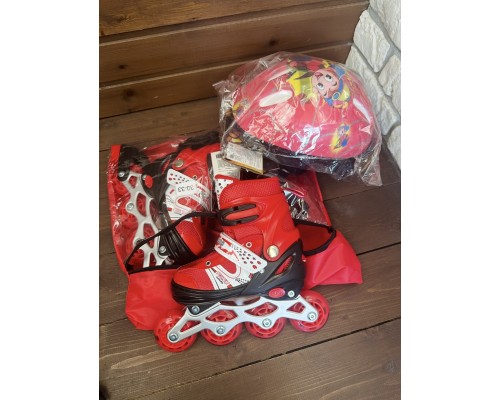 Роликовые коньки с раздвижным механизмом со шлемом и защитой на руки и ноги 30-33 размер