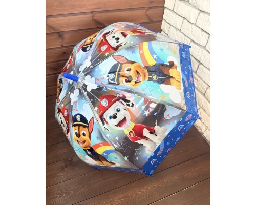 Детский зонт (зонтик) "Щенячий патруль" синий с окантовкой и свистком