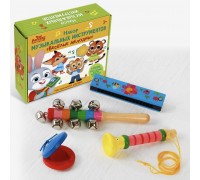 Подарочный набор музыкальных инструментов: губная гармошка, дудочка, колокольчики, кастаньета