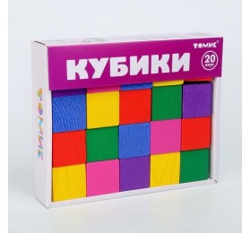 Кубики деревянные «Цветные», 20 штук, ТОМИК, арт. 2323