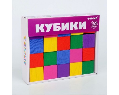 Кубики деревянные «Цветные», 20 штук, ТОМИК, арт. 2323