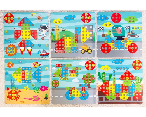 Конструктор 3D мозаика с шуруповертом 6 в 1 «Creative double sided box» 261 деталь + 6 картинок