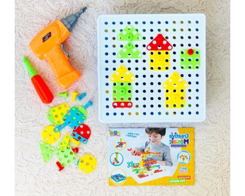 Конструктор 3D мозаика с шуруповертом 6 в 1 «Creative double sided box» 261 деталь + 6 картинок