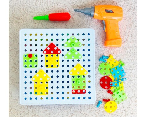 Конструктор 3D мозаика с шуруповертом 6 в 1 «Creative double sided box» 261 деталь + 6 картинок