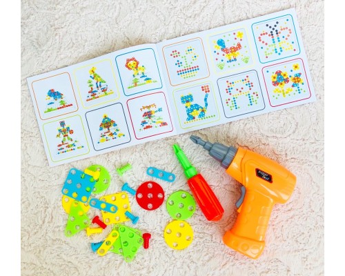 Конструктор 3D мозаика с шуруповертом 6 в 1 «Creative double sided box» 261 деталь + 6 картинок