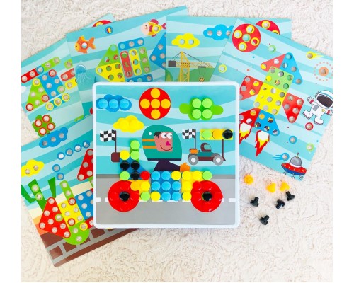 Конструктор 3D мозаика с шуруповертом 6 в 1 «Creative double sided box» 261 деталь + 6 картинок