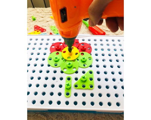 Конструктор 3D мозаика с шуруповертом 6 в 1 «Creative double sided box» 261 деталь + 6 картинок