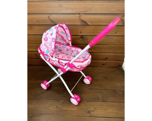 Детская коляска для кукол "Люлька" складная, ярко-розовая, арт. 2023-35