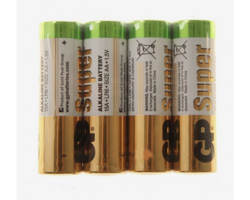 Батарейка алкалиновая GP Super, AA, LR6-4S, 1.5В, спайка, 4 шт.