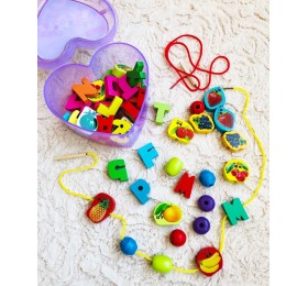 Шнуровка «Сердце» (фрукты, английский алфавит) 55 бусин