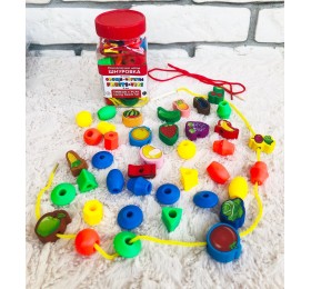 Развивающий набор шнуровка «Овощи-фрукты» (38 бусин)