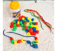 Шнуровка пластмассовая в банке «Веселые бусинки» (60 бусин)