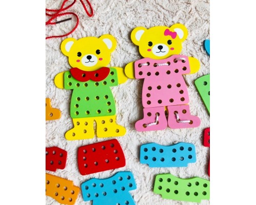 Деревянная шнуровка "Одень мишек", арт. 123