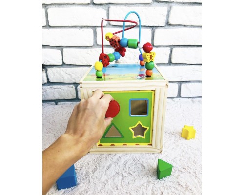 Многофункциональный сортер-куб "Геометрические фигуры, часы, счеты, лабиринт", арт. 230 !!!