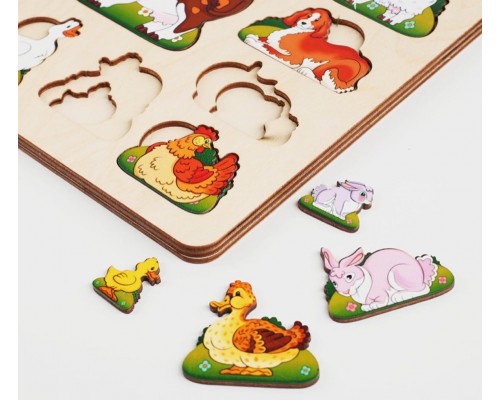 Пазл-рамка вкладыши «Чей малыш?» домашние животные развивающая доска, Нескучные игры, арт. 8090