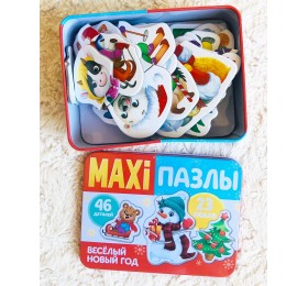 Maxi пазлы "Весёлый Новый год» 23 штуки в металлической коробке, SIMA-LAND, арт. 4868653